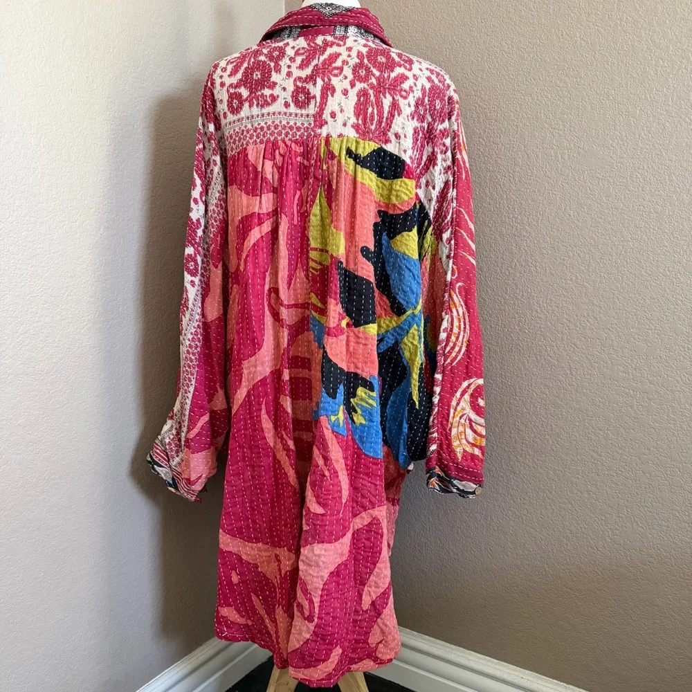 Bohemian Vintage Kantha Cotton Jacket – Hand Stitched – Oversized – Pockets - Picture 8 of 9